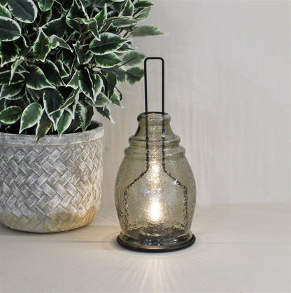 LED Glass Lantern, Grey & Black, 35x15cm.-1