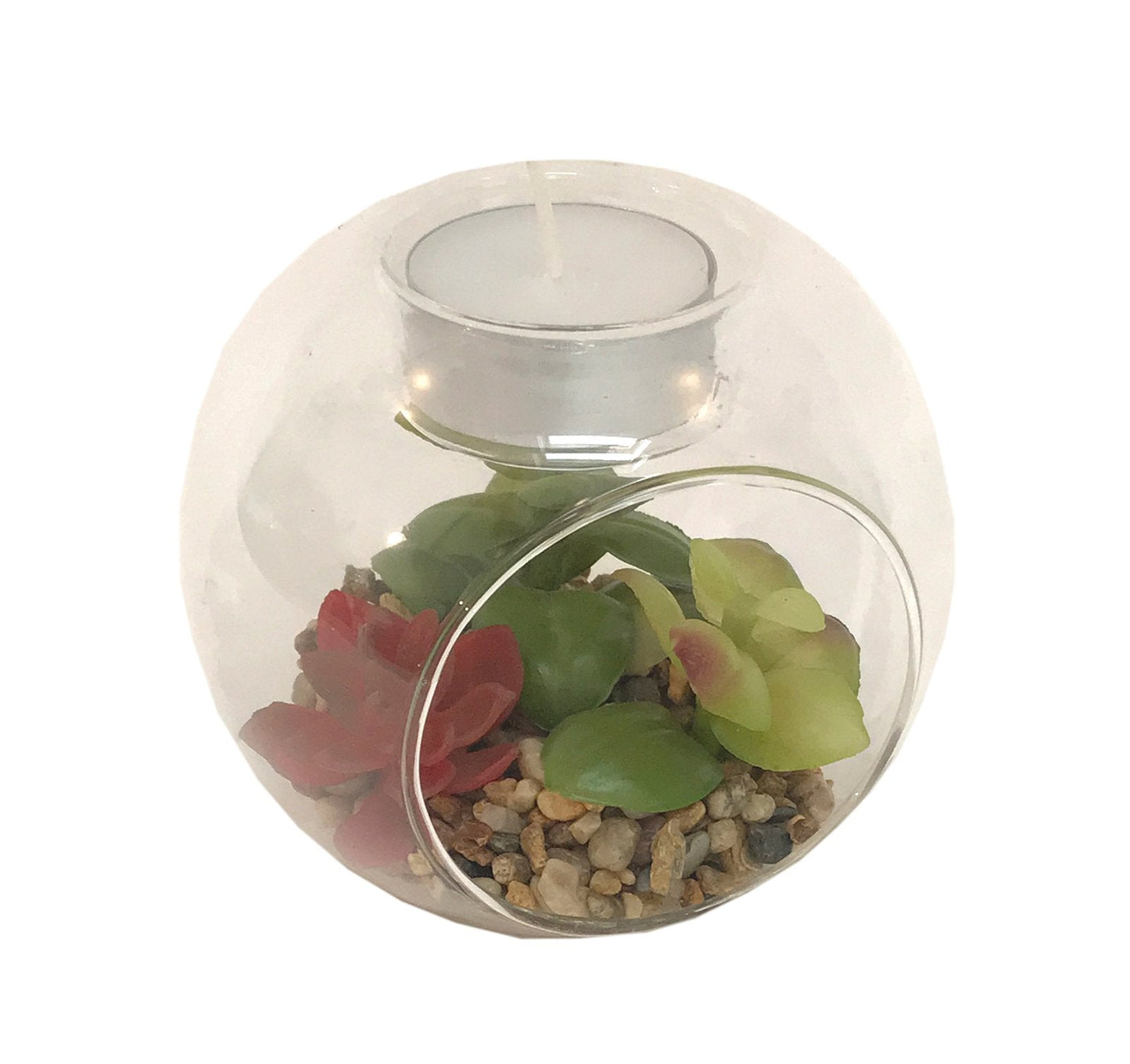 Succulent In Glass Terrarium with TeaLight Holder-3