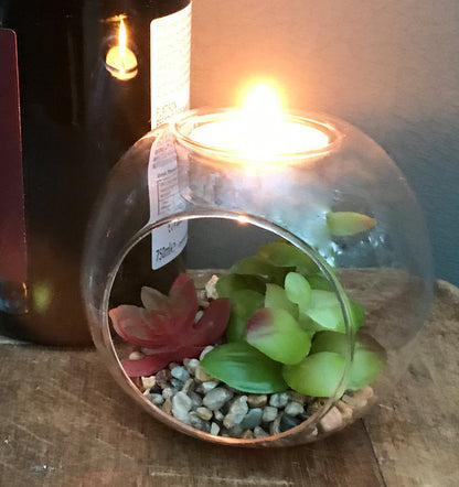 Succulent In Glass Terrarium with TeaLight Holder-2