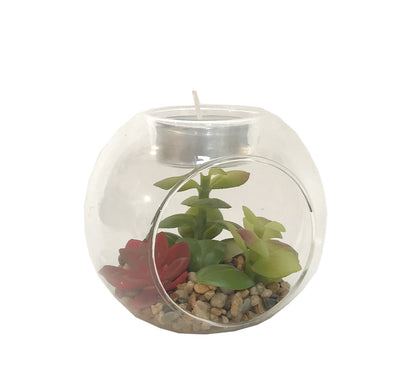 Succulent In Glass Terrarium with TeaLight Holder-0