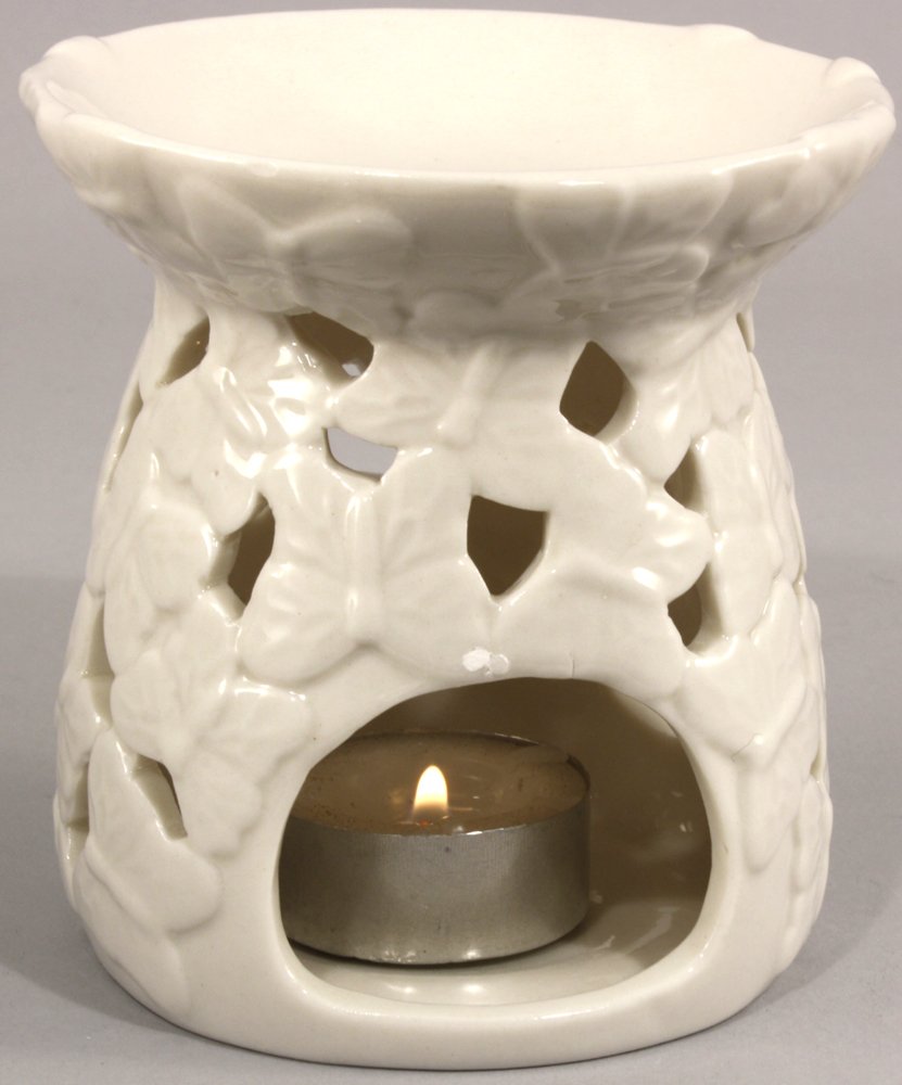 White Embossed Butterfly Oil Burner-2