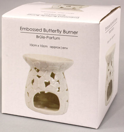 White Embossed Butterfly Oil Burner-1