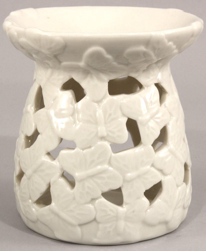 White Embossed Butterfly Oil Burner-0