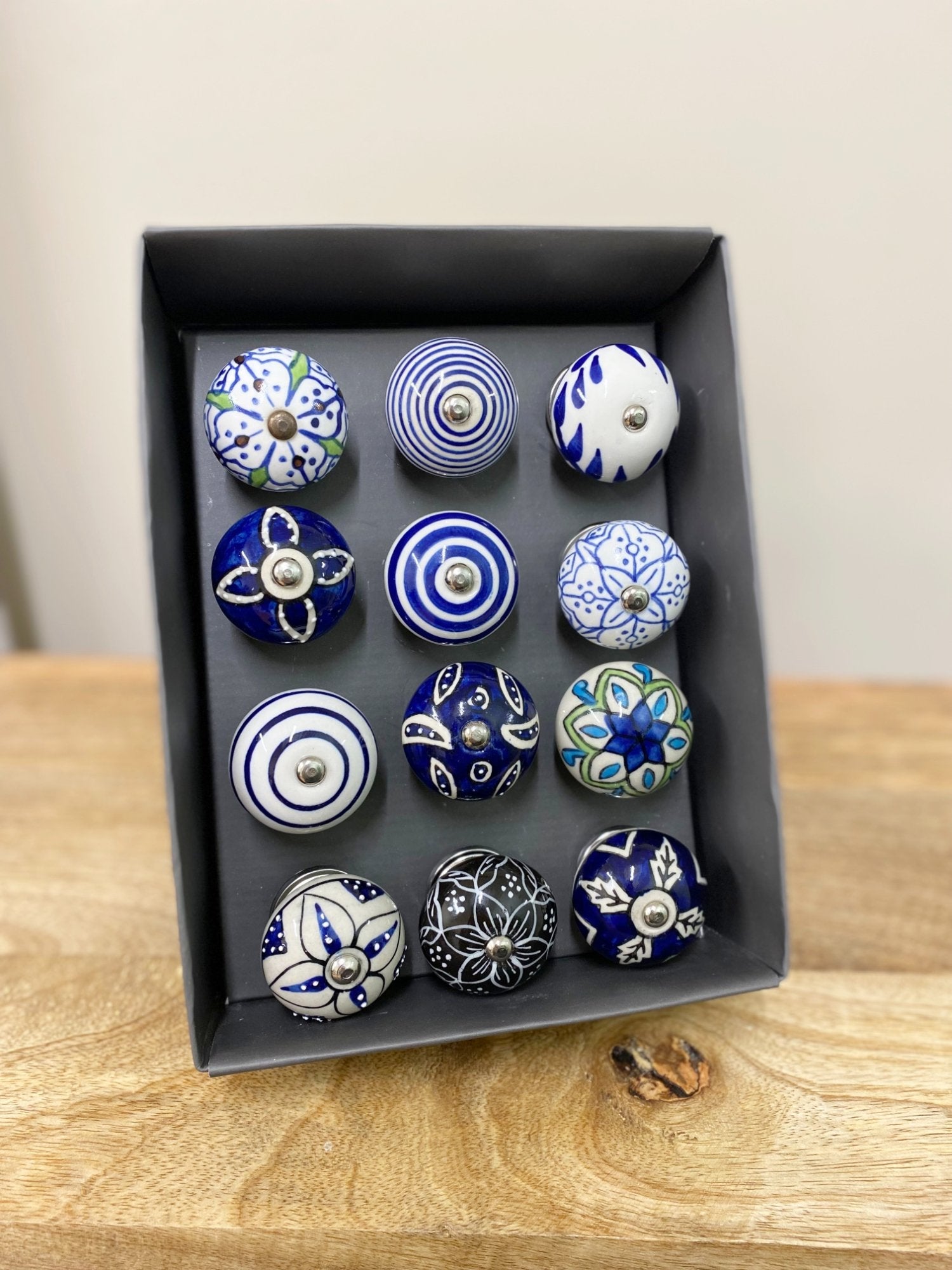 Set Of 12 Ceramic Blue Round Knobs-3