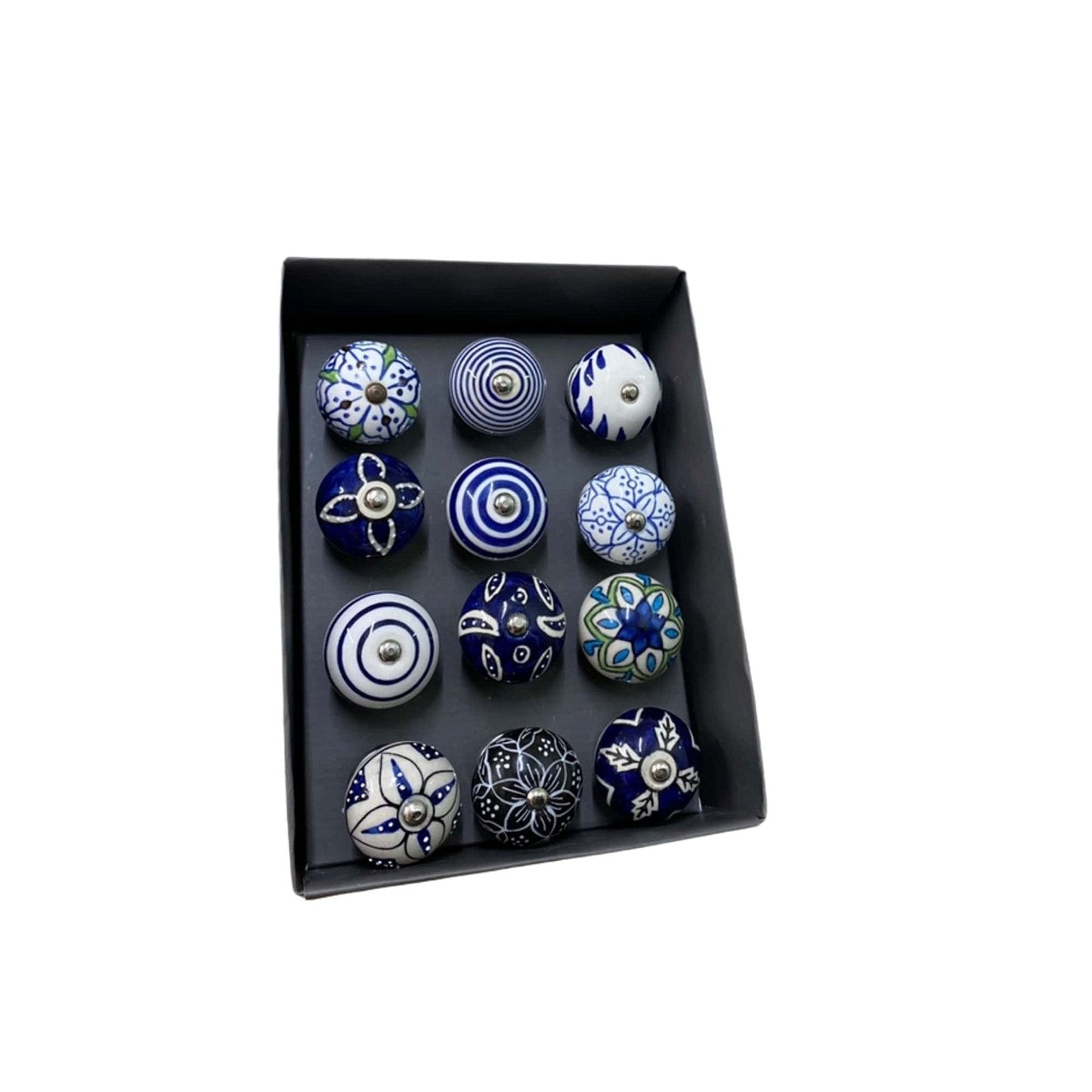 Set Of 12 Ceramic Blue Round Knobs-0