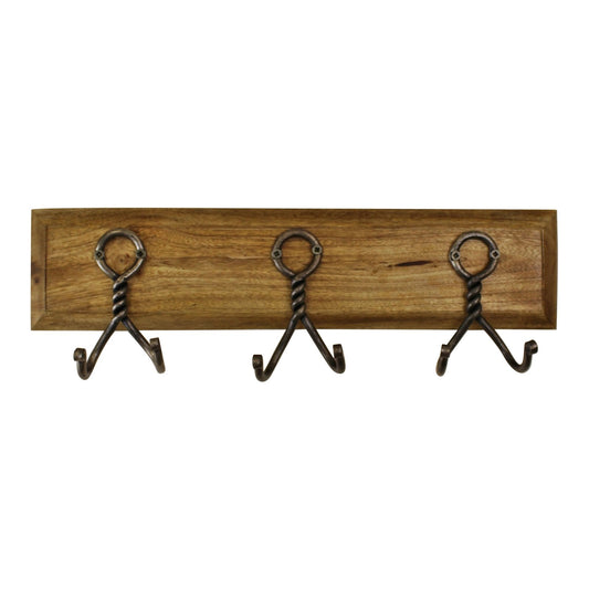 3 Piece Double Metal Hooks On Wooden Base-0