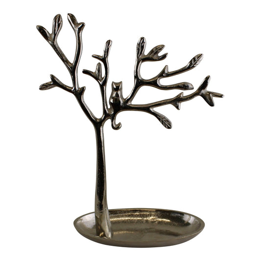 Silver Metal Tree With Cat Jewellery Stand-0