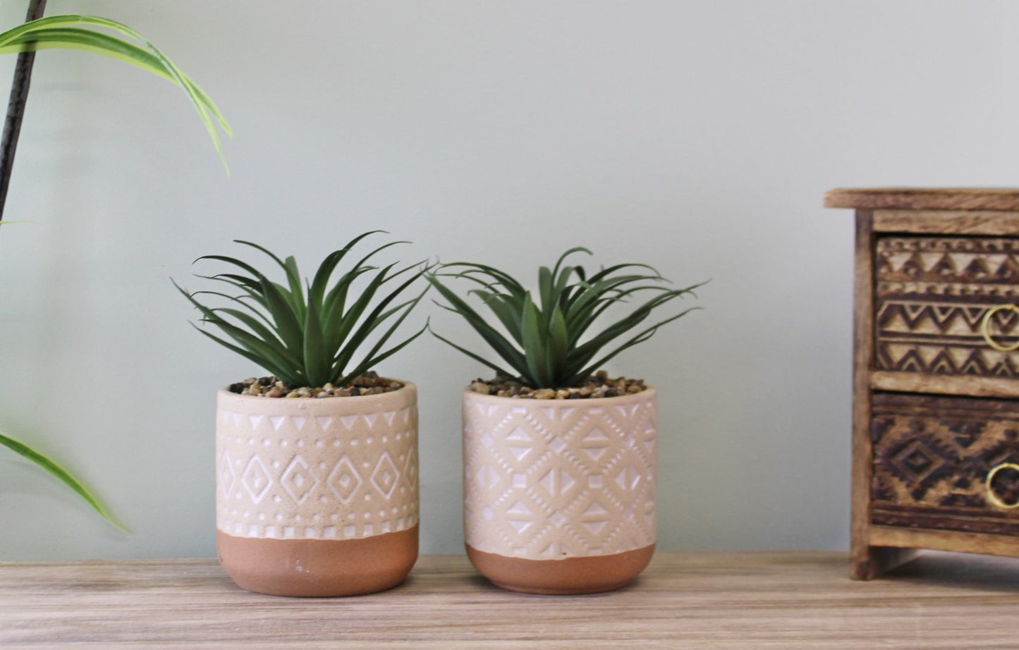 Set of 2 Faux Succulents In Ceramic Pots-1