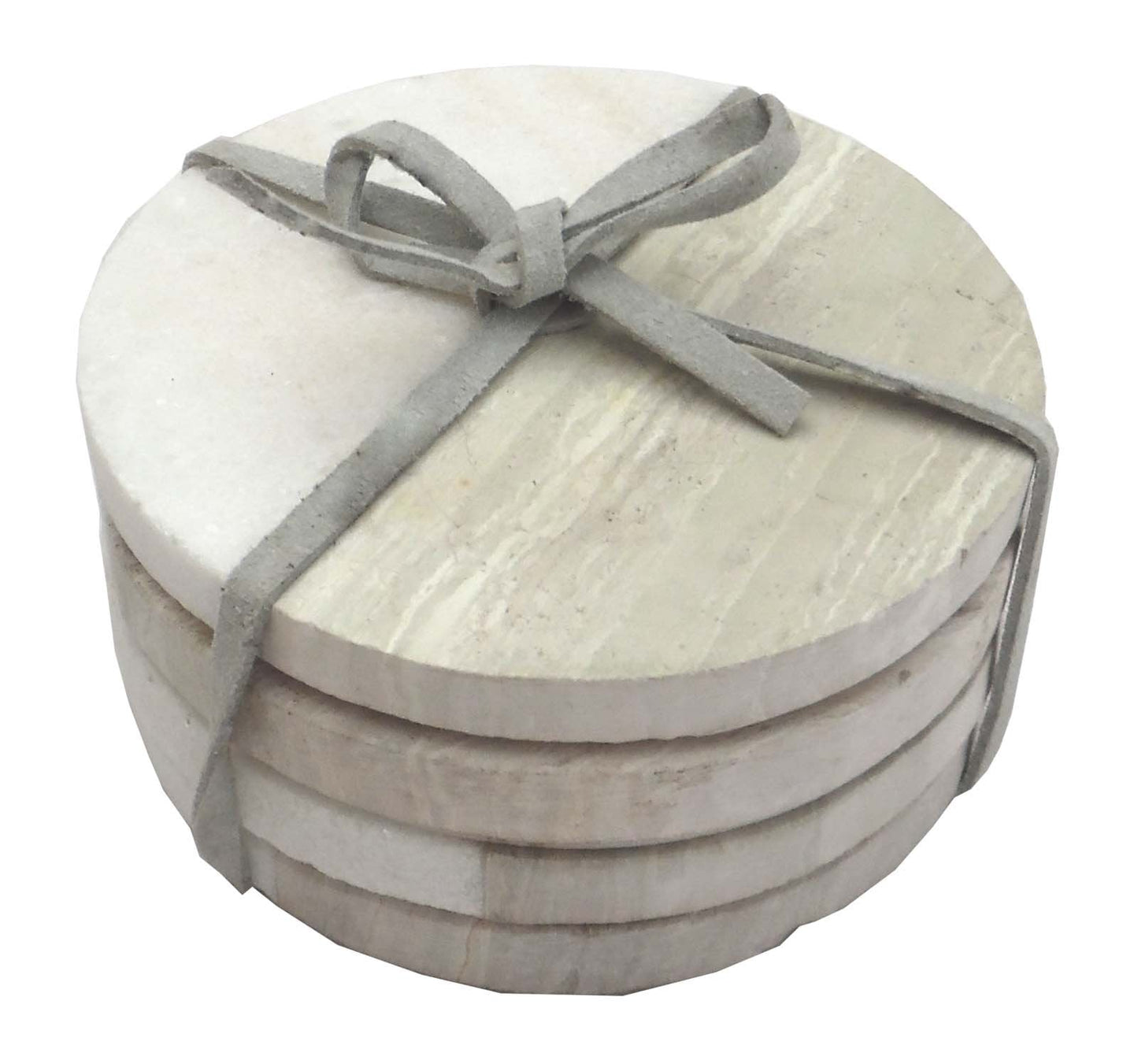 Set of 4 Wood Effect Marble Coasters - Round-2