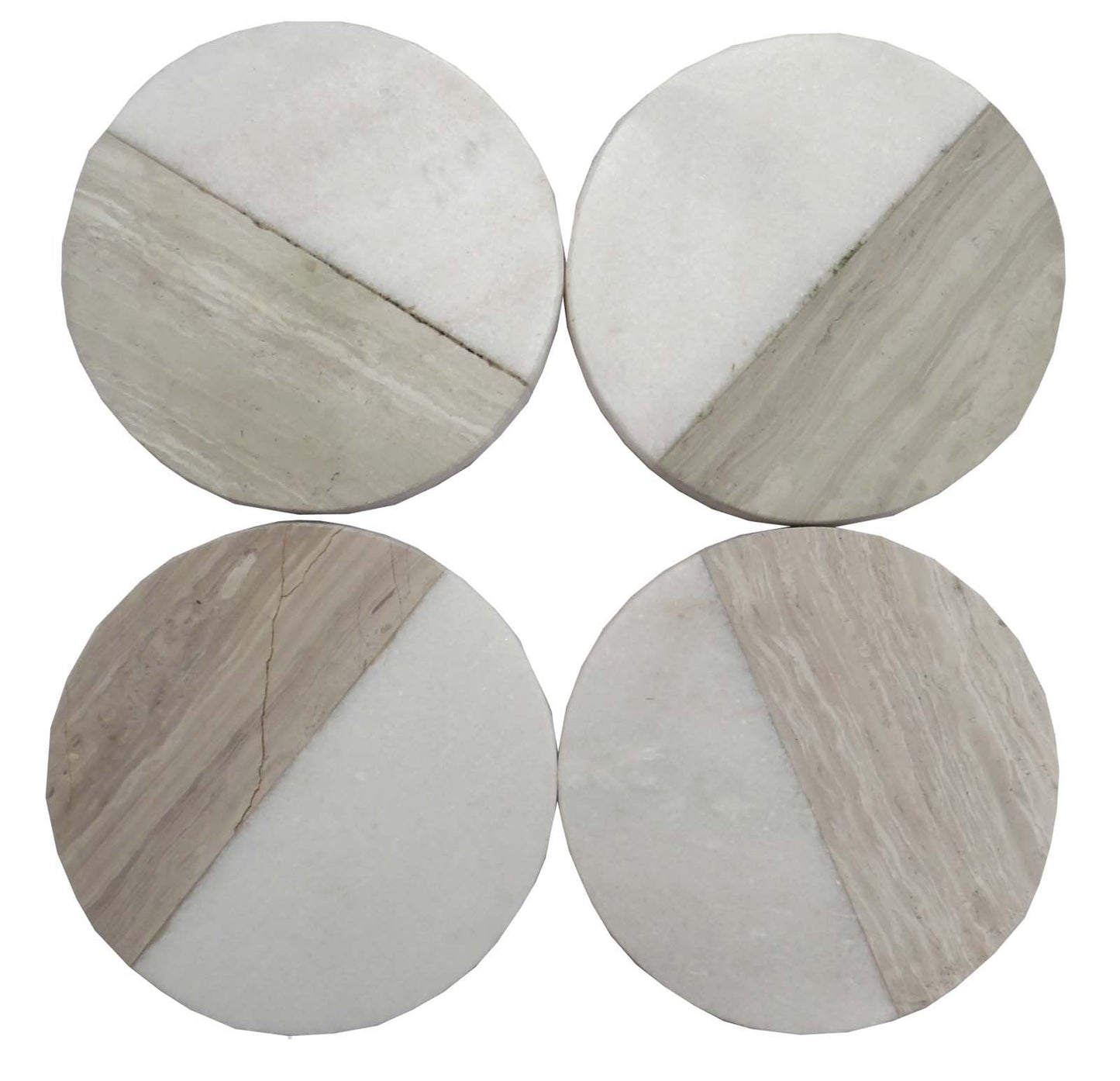 Set of 4 Wood Effect Marble Coasters - Round-0