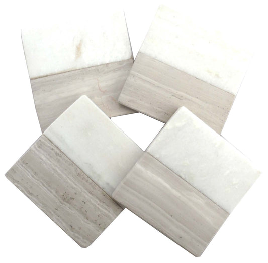 Set of 4 Wood Effect Marble Coasters - Square-0