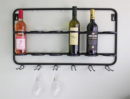 Wall Mounted Six Bottle And Wine Glass Holder-0