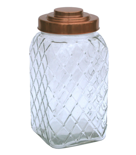 Copper Lidded Square Glass Jar - 12 Inch Large-0