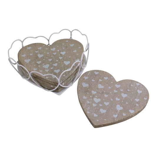 Set Of 4 Heart Shaped Coasters In Wire Holder-0