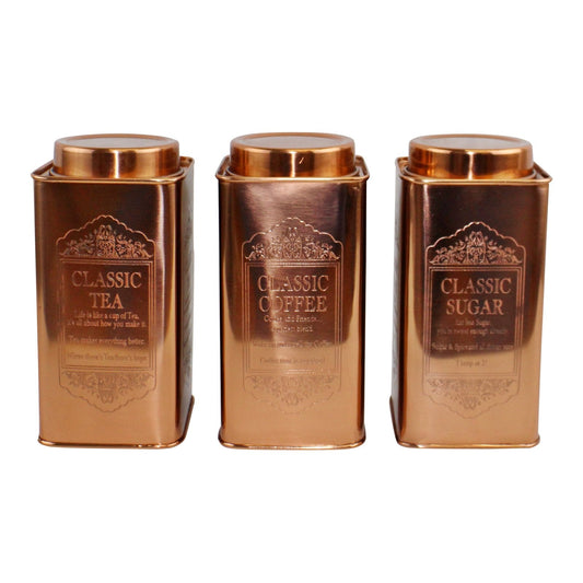 Large Metal Copper Coloured Tea, Coffee & Sugar Storage Tins-0