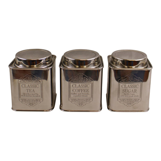 Silver Metal Tea, Coffee & Sugar Storage Tins-0