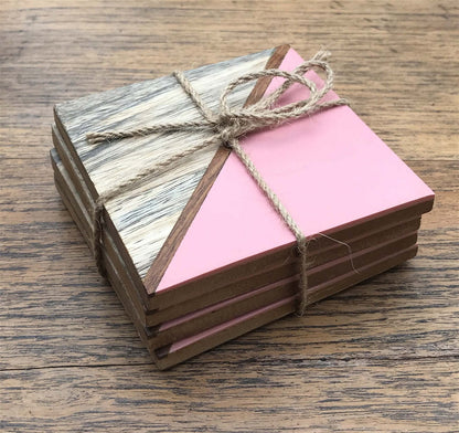 Set Of 4 Square Two Toned Wooden Coasters - Pink-1