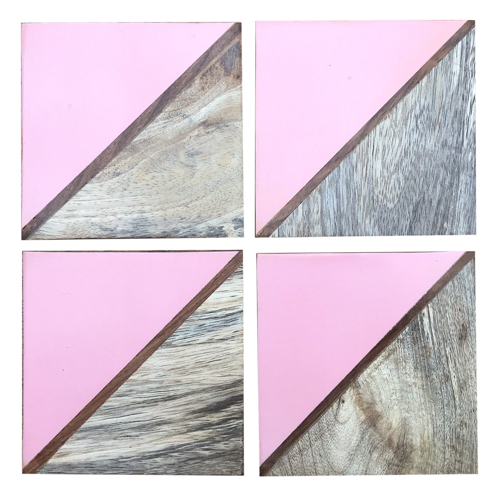 Set Of 4 Square Two Toned Wooden Coasters - Pink-0