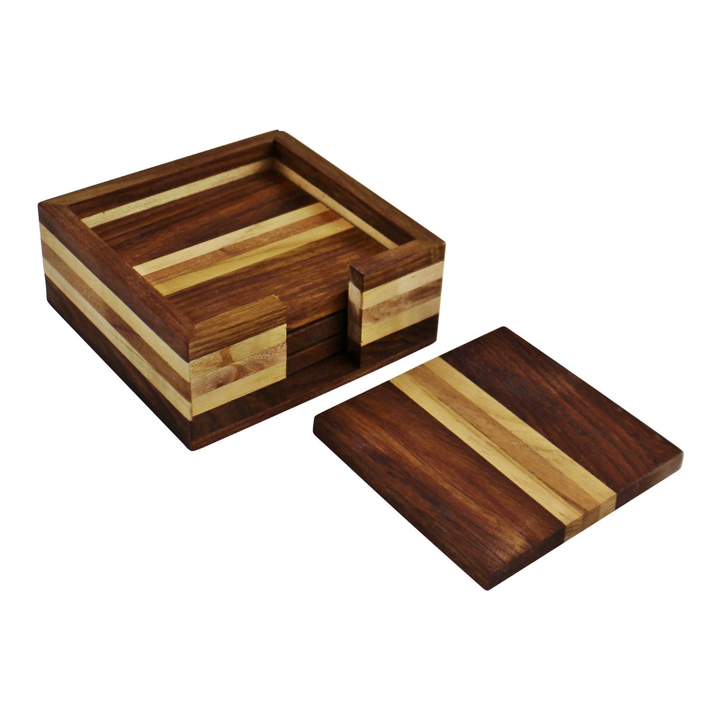 Set of 4 Wooden Coasters With Holder-3