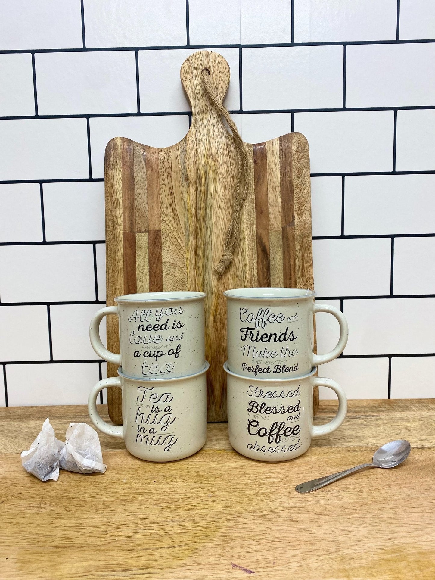 Set of Four Antique Grey Slogan Mug-1