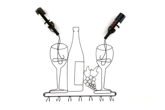 Wall Mounted Black Wire Wine Bottle & Glass Holder-0