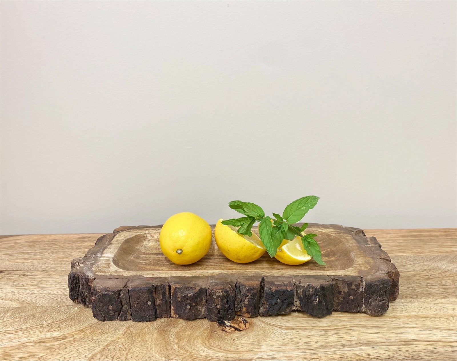 Small Wooden Platter Tray With Bark Edging-1