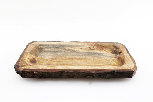 Small Wooden Platter Tray With Bark Edging-0