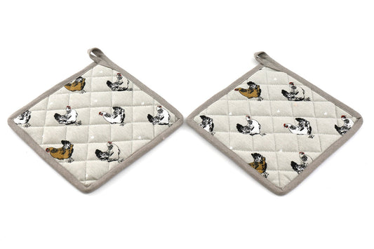 Two Pot Holders With A Chicken Print Design-0