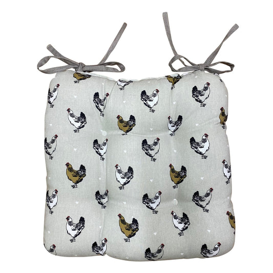 Padded Seat Pad With Ties With A Chicken Print Design-0