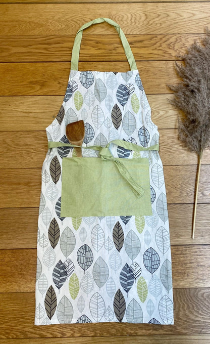 Kitchen Apron With Contemporary Green Leaf Print Design-3