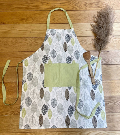 Kitchen Apron With Contemporary Green Leaf Print Design-1