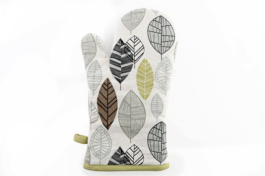 Kitchen Oven Glove With Contemporary Green Leaf Print Design-0