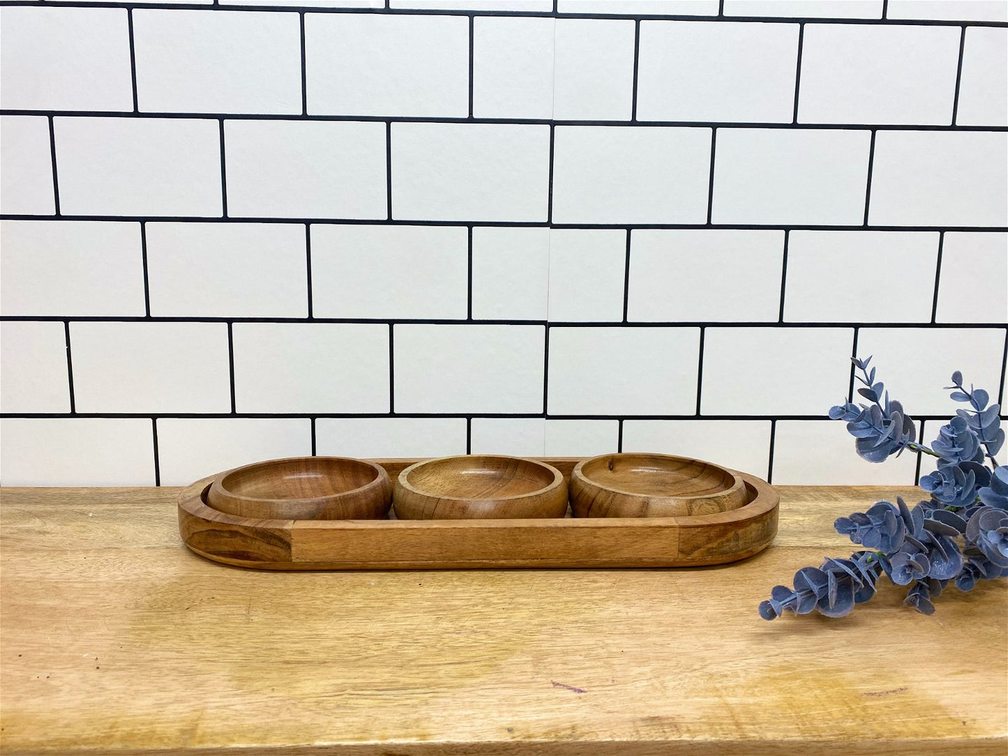 Set Of Three Bowls On Wooden Tray-2