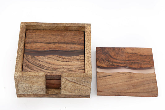 Wooden Wave Design Coasters In A Wooden Holder-0