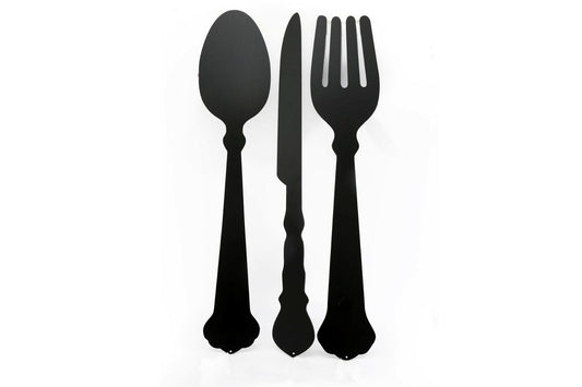 Black Three Piece Cutlery Wall Chalkboards 122cm-0