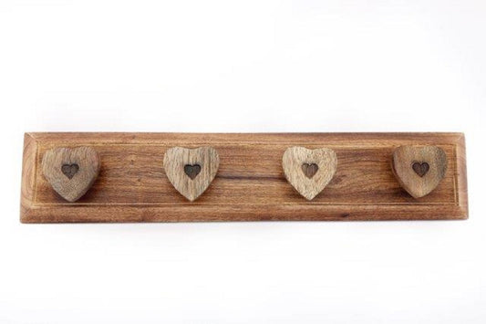 Mango Wood Heart 4 Coat Hooks-0