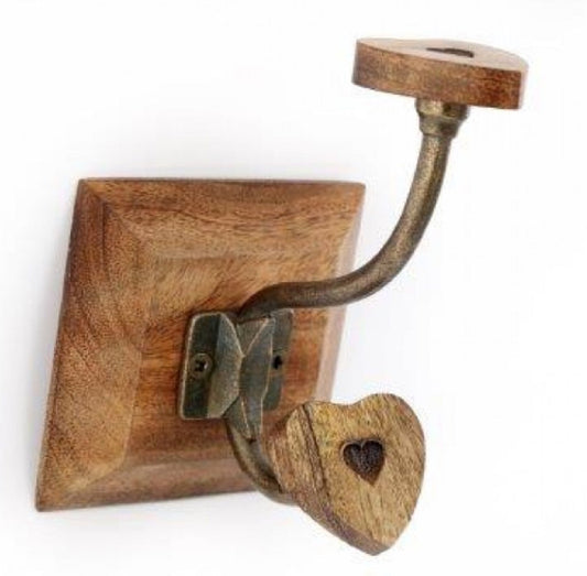 Single Mango Wood Heart Double Coat Hook-0