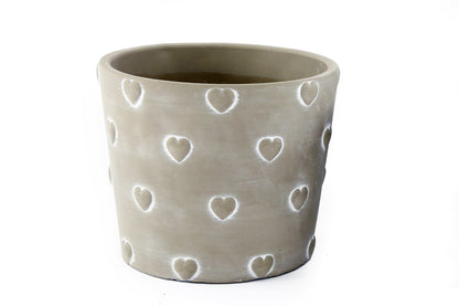 Grey Stone Hearts Planter Round Large-0