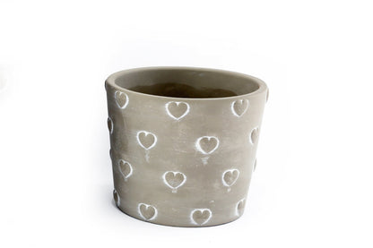 Grey Stone Hearts Planter Round Small-0