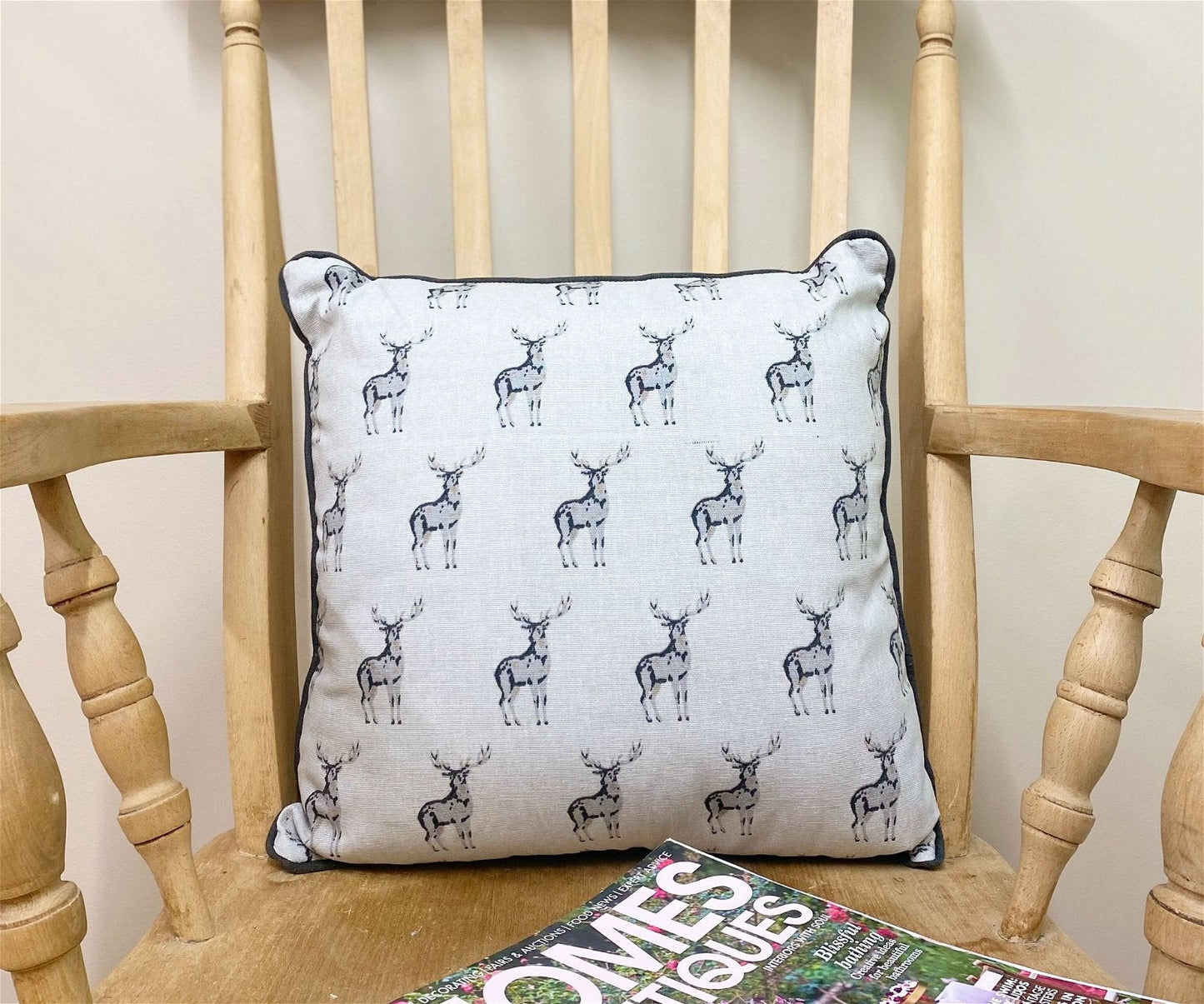 Grey Scatter Cushion With A Stag Print Design-1