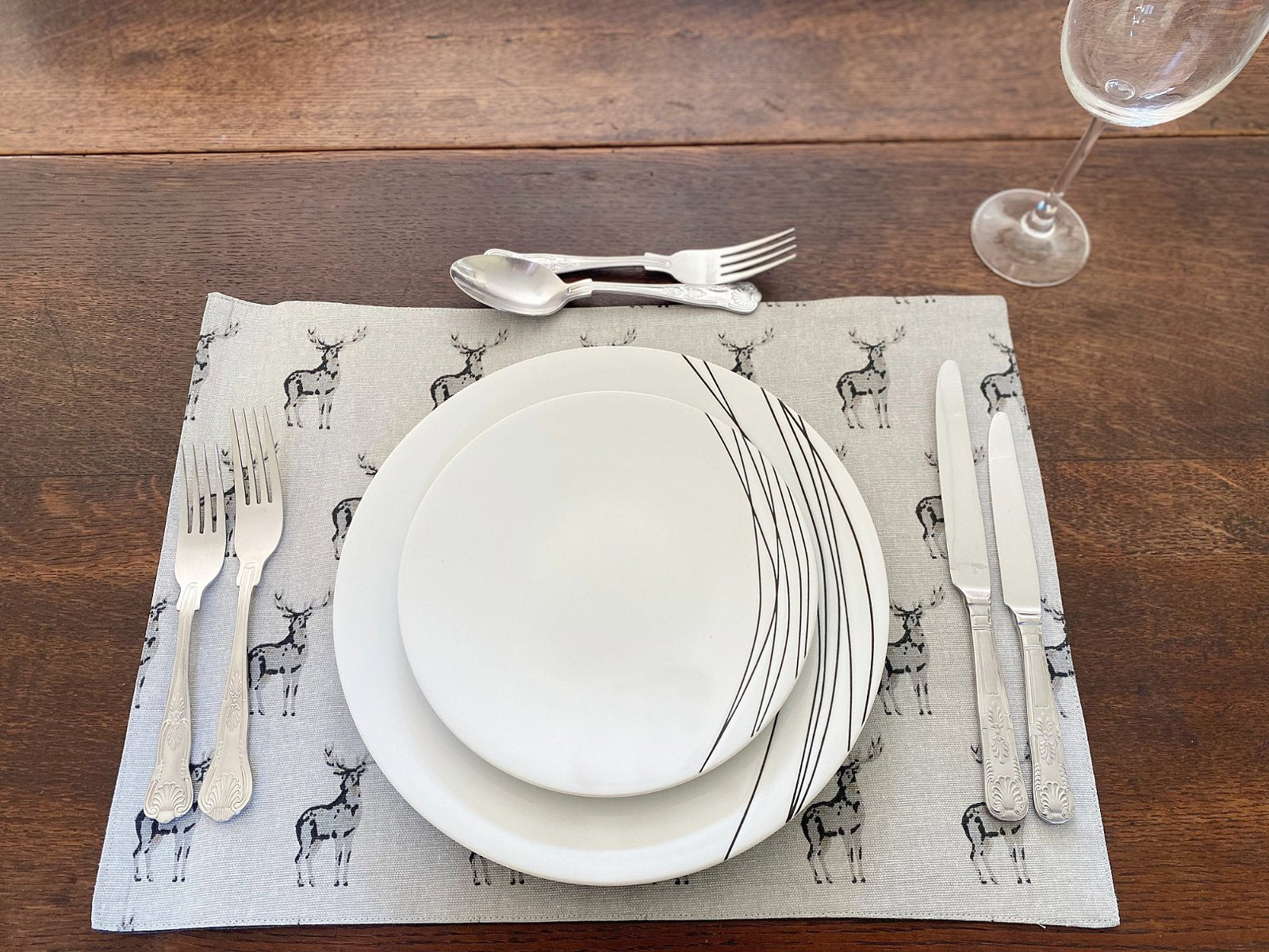 Set of 2 Grey Stag Print Fabric Place Mats-2