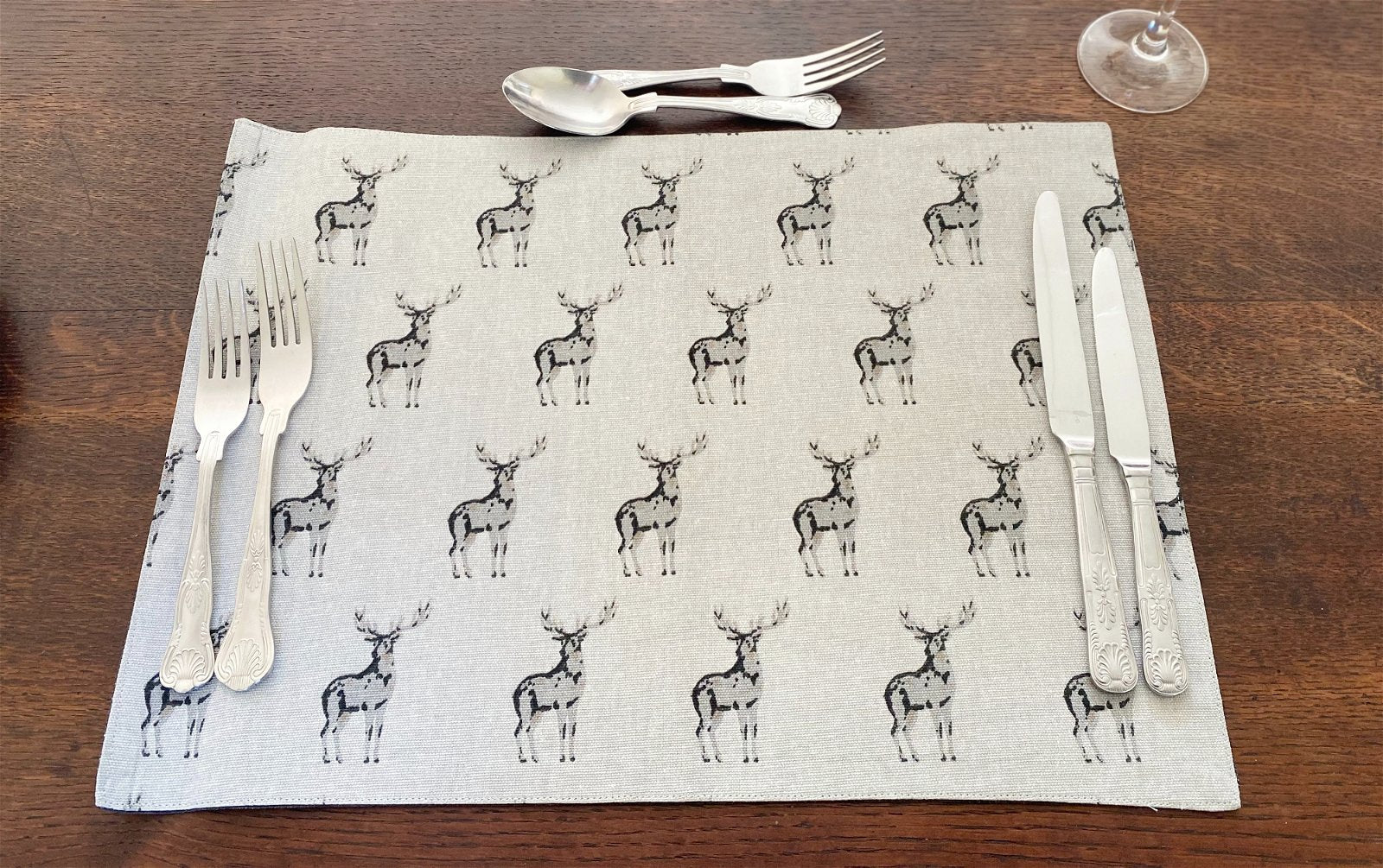 Set of 2 Grey Stag Print Fabric Place Mats-1