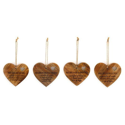 Set of 4 Wood Hanging Black Etched Life Recipe Heart Plaque-0