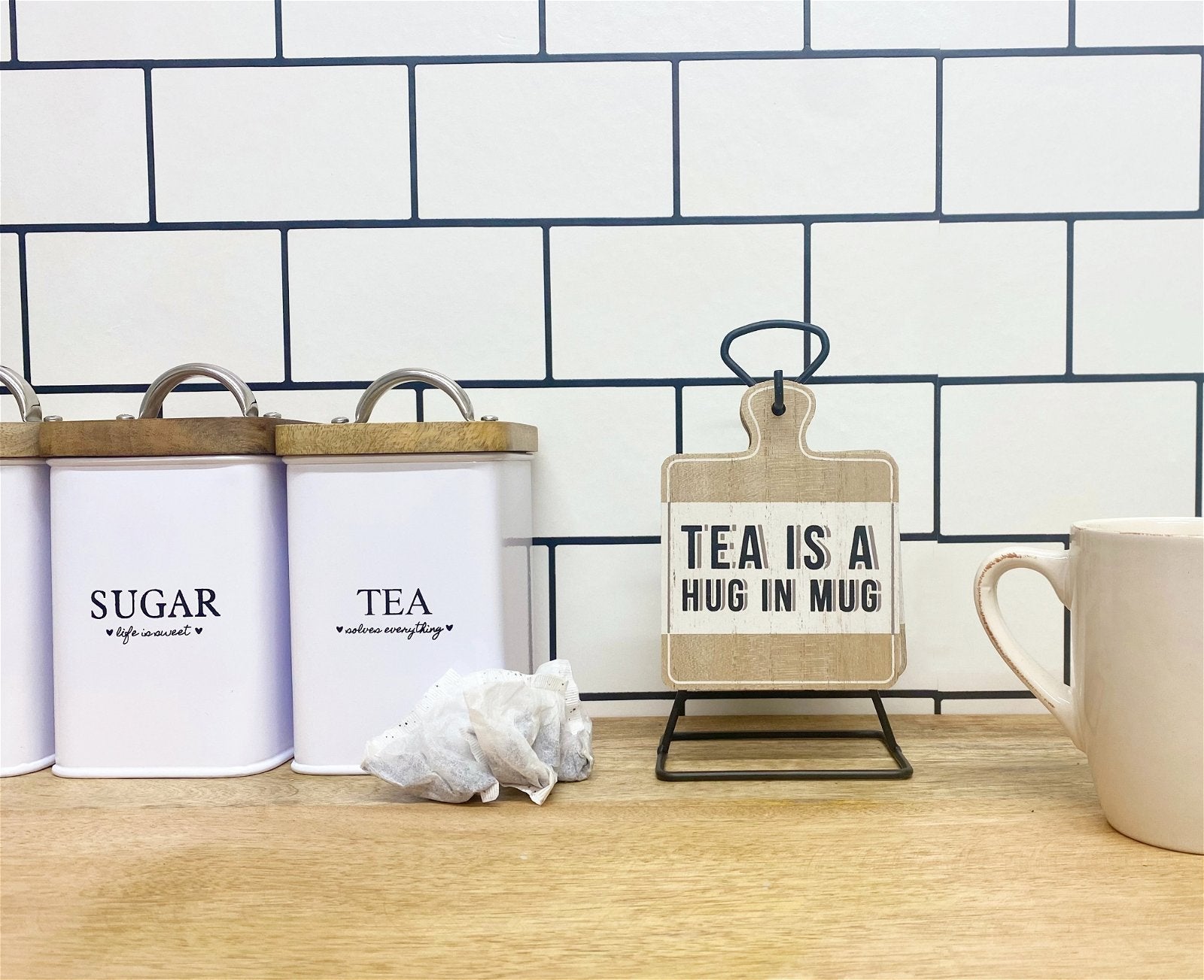 Set of Six Tea Slogan Coasters On Metal Stand-4