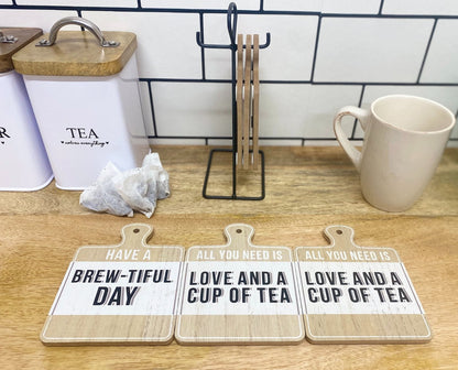 Set of Six Tea Slogan Coasters On Metal Stand-2