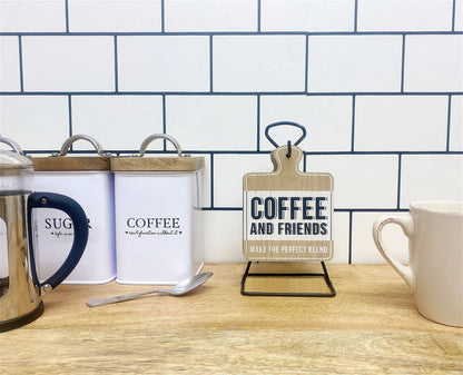 Set of Six Coffee Slogan Coasters On Metal Stand-4