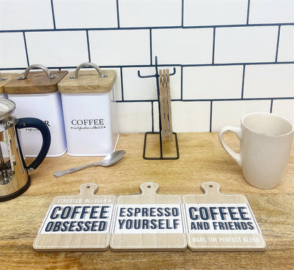 Set of Six Coffee Slogan Coasters On Metal Stand-1