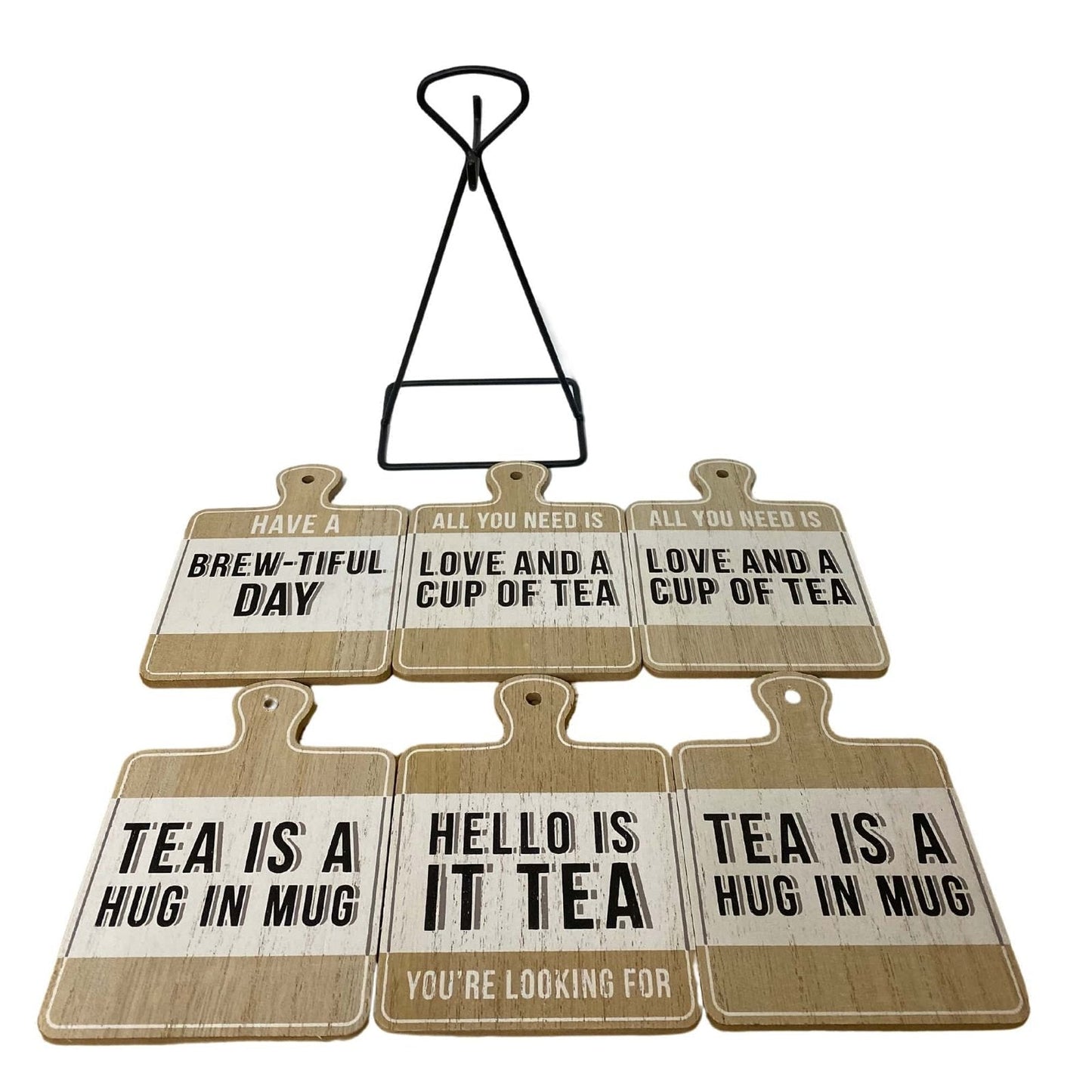 Set of Six Tea Slogan Coasters On Metal Stand-0