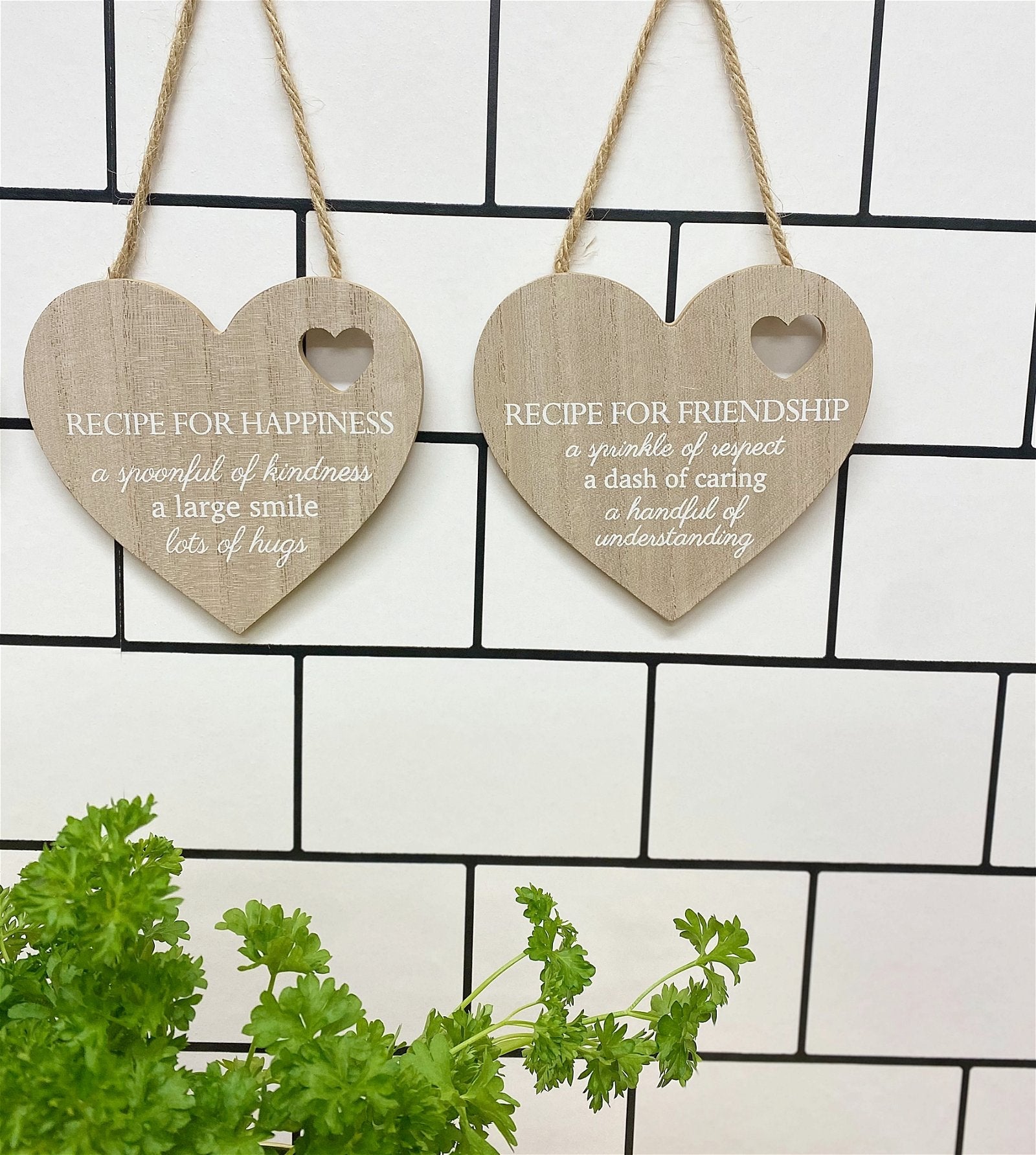 Set of 4 Wood Hanging White Etched Life Recipe Heart Plaque-1