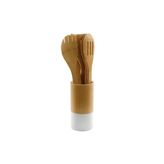 Six Piece Wooden Utensils with Round Holder-0